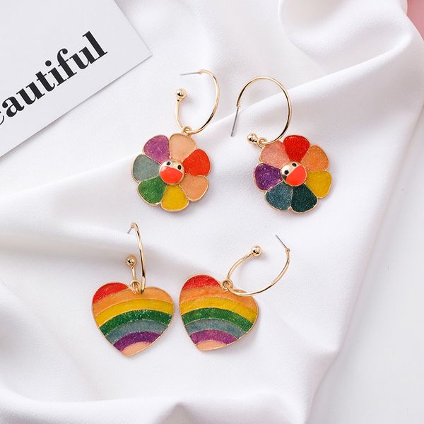 handmade rainbow heart hoop earrings flower drop earrings for women wholesale bijoux, Golden;silver
handmade rainbow heart hoop earrings flower drop earrings for women wholesale bijoux, Golden;silver