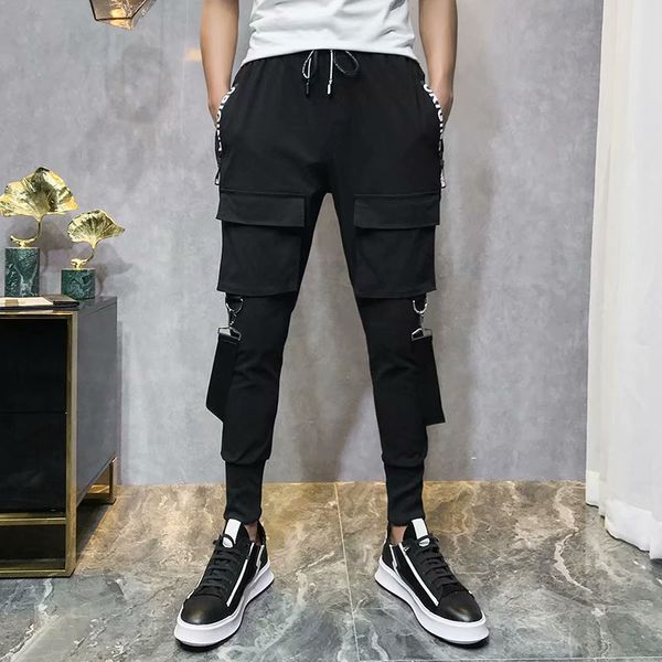 spring and autumn new series of multi-pocket tooling belt decoration men's harem pants feet pants, Black
spring and autumn new series of multi-pocket tooling belt decoration men's harem pants feet pants, Black