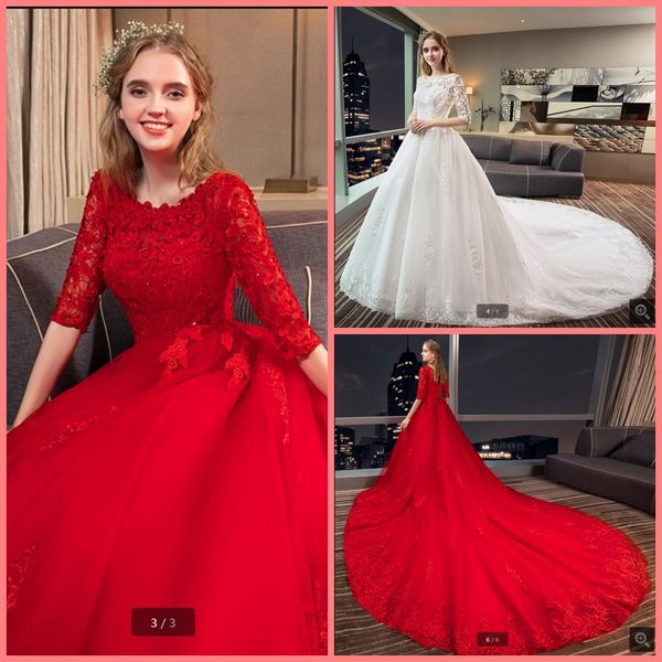 robe de mariage 2019 red lace wedding dress half sleeve beaded appliques princess puffy corset bride gowns selling wedding dresses, White
robe de mariage 2019 red lace wedding dress half sleeve beaded appliques princess puffy corset bride gowns selling wedding dresses, White