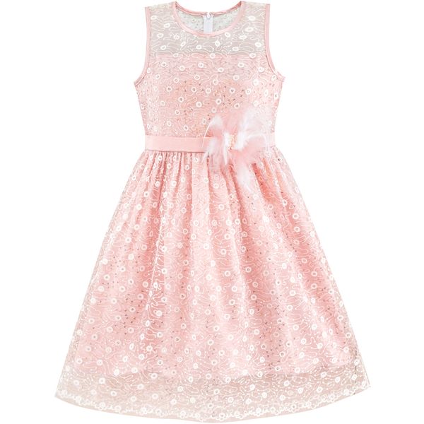 flower girl dress lace sequin flare pink wedding party 2020 summer princess dresses kids clothes pageant sundress vestidos t200229, Red;yellow
