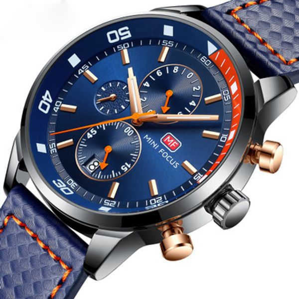 chic chronograph watch men quartz clock 3 dials 6 hands contrast color mens watches leather strap fashion military watch, Slivery;brown
chic chronograph watch men quartz clock 3 dials 6 hands contrast color mens watches leather strap fashion military watch, Slivery;brown