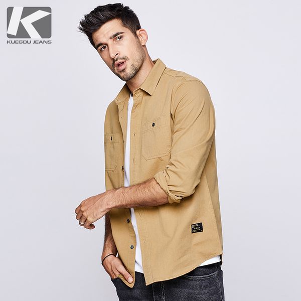 kuegou 2020 autumn 100% cotton embroidery shirt men dress button casual slim fit long sleeve for male fashion brand blouse 6876, White;black
kuegou 2020 autumn 100% cotton embroidery shirt men dress button casual slim fit long sleeve for male fashion brand blouse 6876, White;black