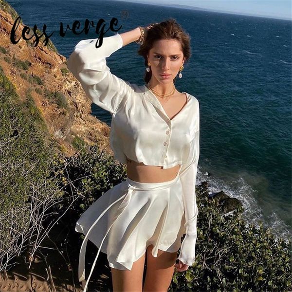 lessverge new fashion women sets solid color long sleeve single breasted crop t-shirt lace up mini skirt two-pieces sets, White
lessverge new fashion women sets solid color long sleeve single breasted crop t-shirt lace up mini skirt two-pieces sets, White