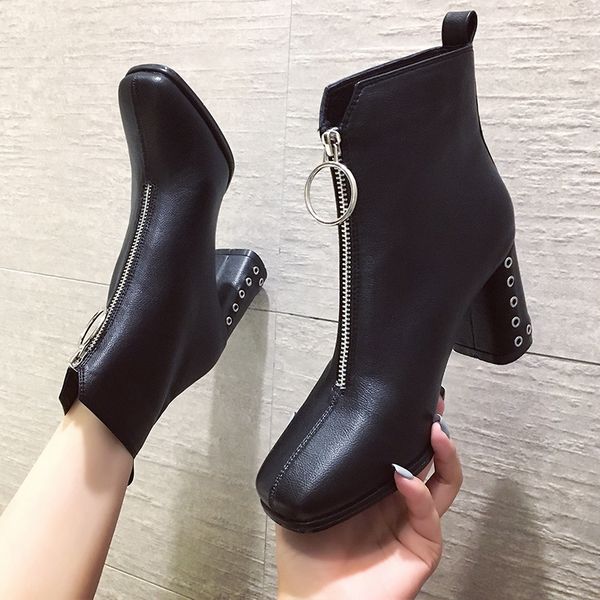 boots women new 2019 women's shoes autumn zipper chunky heel leather booties winter footwear luxury designer ankle rubber rock, Black
boots women new 2019 women's shoes autumn zipper chunky heel leather booties winter footwear luxury designer ankle rubber rock, Black