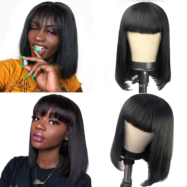 short bob human hair wigs brazilian straight bob with bangs silk base headspin wigs pre plucked hairline 150%, Black;brown
short bob human hair wigs brazilian straight bob with bangs silk base headspin wigs pre plucked hairline 150%, Black;brown