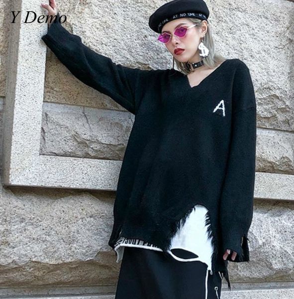 streetwear loose women v neck frayed holes sweater long outerwear knitting sweaters, White;black
streetwear loose women v neck frayed holes sweater long outerwear knitting sweaters, White;black