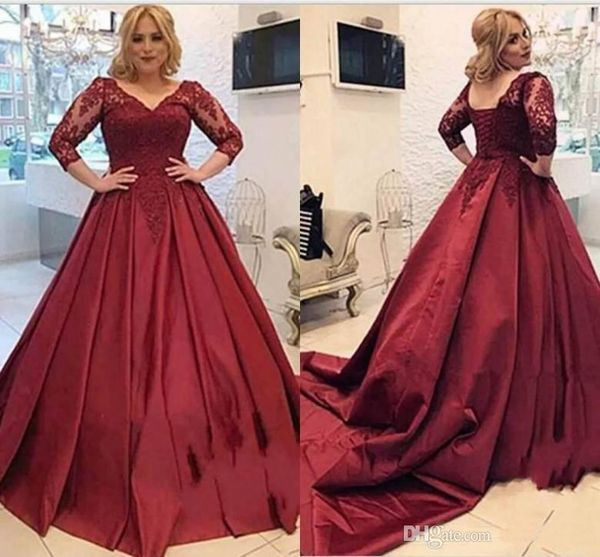 dark red elegant lace appliques evening dresses with 3/4 sleeves court train lace up back formal party gowns evening prom dresses, Black;red
dark red elegant lace appliques evening dresses with 3/4 sleeves court train lace up back formal party gowns evening prom dresses, Black;red