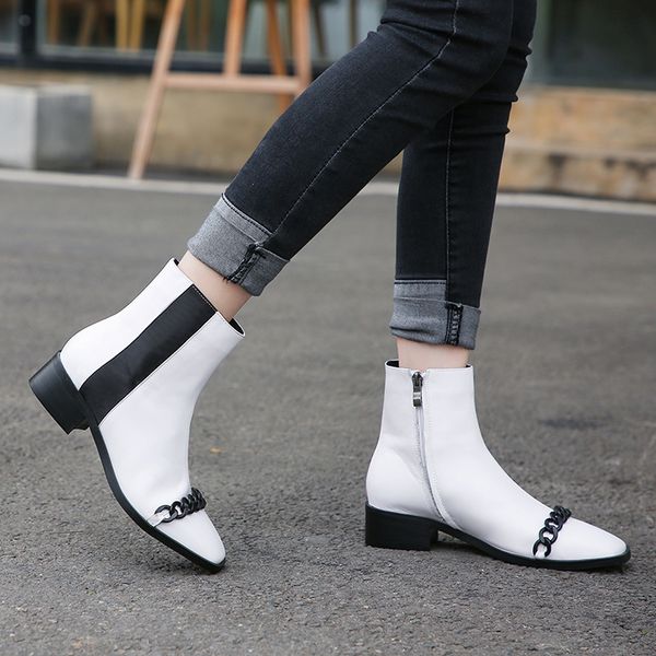 tanariya new arrival shoes woman boots women chain ankle boot side zipper thick with round head matching color, Black
tanariya new arrival shoes woman boots women chain ankle boot side zipper thick with round head matching color, Black
