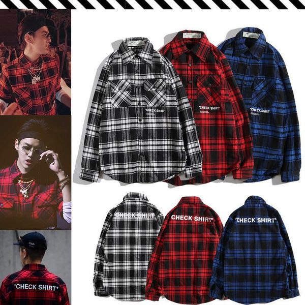 new mens luxury shirts ofw europe and the united states fashion street brand red plaid printing couple casual shirt, White;black
new mens luxury shirts ofw europe and the united states fashion street brand red plaid printing couple casual shirt, White;black