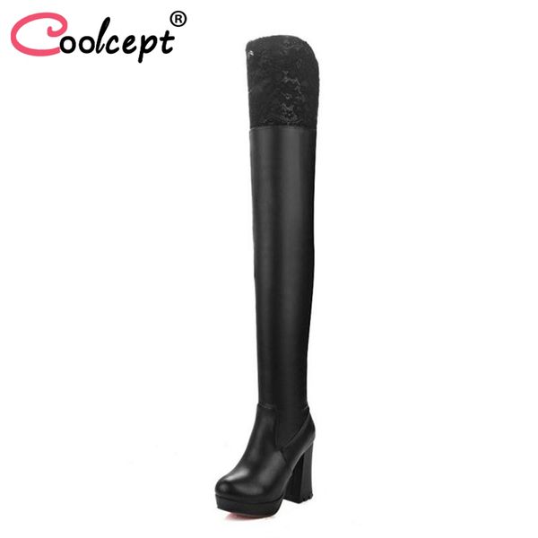 coolcept women high heels boots platform fur winter warm shoes patchwork over knee boots fashion women footwear size 34-43, Black
coolcept women high heels boots platform fur winter warm shoes patchwork over knee boots fashion women footwear size 34-43, Black
