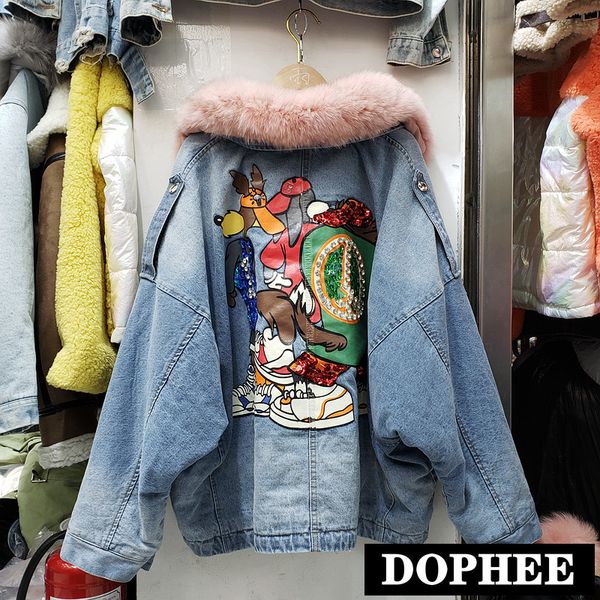 new autumn and winter loose coat women's large fur collar denim cotton padded coat heavy diamond drill print thick parka jackets, Black
new autumn and winter loose coat women's large fur collar denim cotton padded coat heavy diamond drill print thick parka jackets, Black