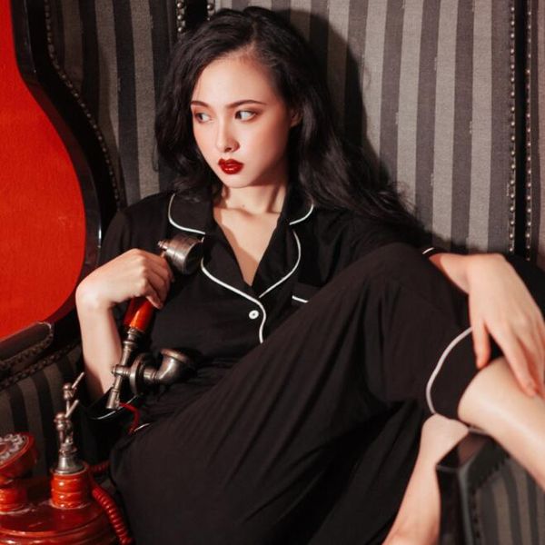 spring and autumn european and american modal long sleeve home clothes two piece set can be worn outside, Black;red
spring and autumn european and american modal long sleeve home clothes two piece set can be worn outside, Black;red