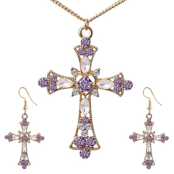 2020 cross pendant jewelry jesus christian fashion pendant necklace earrings set charm set gem stone purple blue women accessory, Silver
2020 cross pendant jewelry jesus christian fashion pendant necklace earrings set charm set gem stone purple blue women accessory, Silver