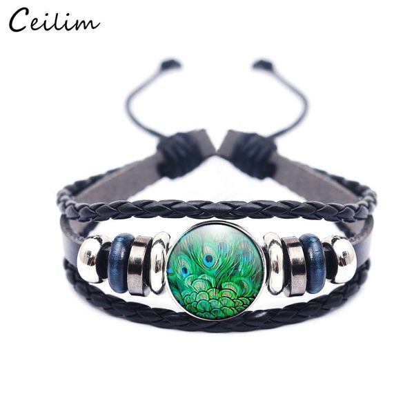 glass metal buckle charm handmade bracelet peacock feather women fashion jewelry black weave multilayer braided leather bracelet
glass metal buckle charm handmade bracelet peacock feather women fashion jewelry black weave multilayer braided leather bracelet