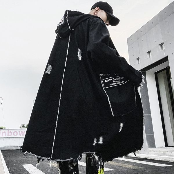 men's high street denim coat ripped selvedge hooded long trench coat vintage windbreaker long jacket, Tan;black
men's high street denim coat ripped selvedge hooded long trench coat vintage windbreaker long jacket, Tan;black