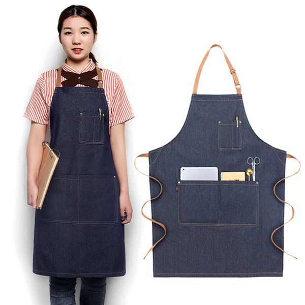 denim kitchen cooking apron with adjustable cotton strap large pockets blue barista men and women homewear
denim kitchen cooking apron with adjustable cotton strap large pockets blue barista men and women homewear