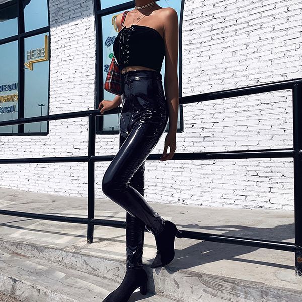 women pu leather pants gothic punk wet look black pencil pants winter vintage zipper long trousers party club, Black;white
women pu leather pants gothic punk wet look black pencil pants winter vintage zipper long trousers party club, Black;white