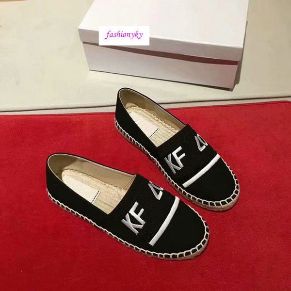 embroidered straw shoes with tiger head fisherman's shoes, Black