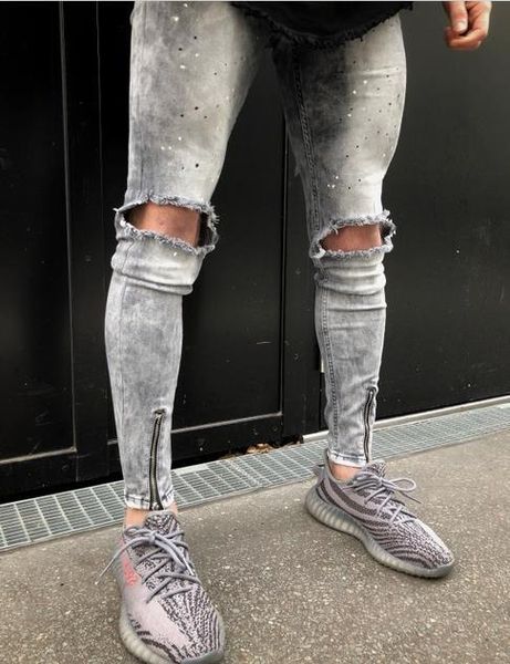 new european and american men's calf jeans with holes in knees and zippers for men's feet pants, Blue
new european and american men's calf jeans with holes in knees and zippers for men's feet pants, Blue