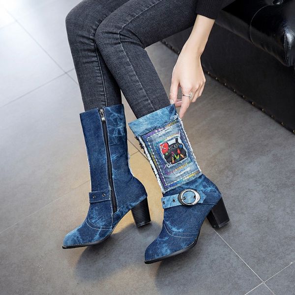 fashion women's cowboy boots 2019 autumn and winter warm plush half tube women's boots flat bottom with denim women's boots w, Black
fashion women's cowboy boots 2019 autumn and winter warm plush half tube women's boots flat bottom with denim women's boots w, Black