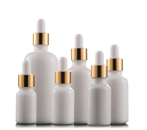 10ml 15ml 20ml 30ml 50ml 100ml Glass Dropper Bottles White Porcelain Essential Oil Cosmetic Containers With Gold Cap