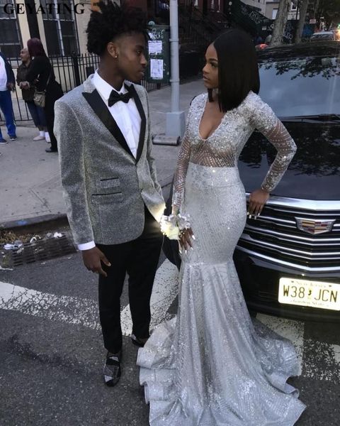 bling bling sequins silver long sleeves mermaid prom dresses 2019 v-neck black girls graduation party gowns long gala dress, White;black
bling bling sequins silver long sleeves mermaid prom dresses 2019 v-neck black girls graduation party gowns long gala dress, White;black