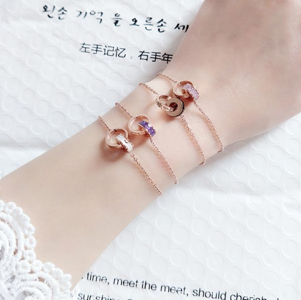 new fashion titanium steel bracelet multicolor zircon rose gold crystal from swarovskis double ring roman digital bracelet wild, Black
new fashion titanium steel bracelet multicolor zircon rose gold crystal from swarovskis double ring roman digital bracelet wild, Black