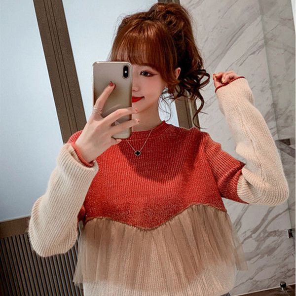 women's sweaters stitching mesh casual sweater women long sleeve hit color pullover girl 2021 autumn winter korean fashion female, White;black
women's sweaters stitching mesh casual sweater women long sleeve hit color pullover girl 2021 autumn winter korean fashion female, White;black