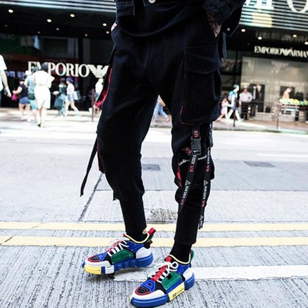 men's pants mens multi bolsos fitas patchwork hip hop harem corredores de palco discoteca dj do punk rock harajuku calças cargo c, Black
men's pants mens multi bolsos fitas patchwork hip hop harem corredores de palco discoteca dj do punk rock harajuku calças cargo c, Black
