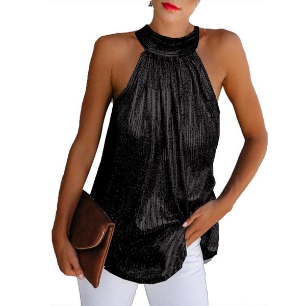 fashion women summer solid color sleeveless mock neck shiny halter t-shirt tank blouse, White
fashion women summer solid color sleeveless mock neck shiny halter t-shirt tank blouse, White