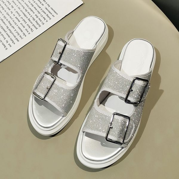 women's fashion slippers buckle glitter women's shoes comfortable flat platform casual outdoor summer shoes, Black
women's fashion slippers buckle glitter women's shoes comfortable flat platform casual outdoor summer shoes, Black