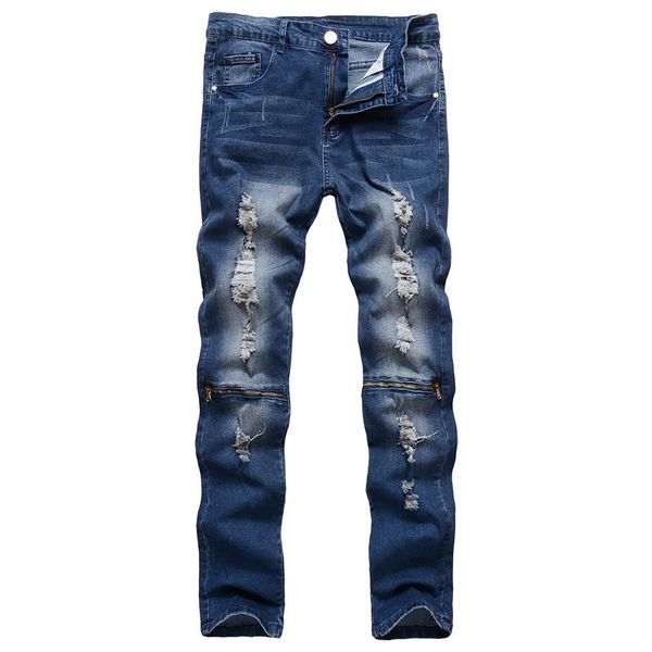 2019 fashion high street men jeans hip hop broken hole zipper denim pants slim fit ripped jeans men biker, Blue
2019 fashion high street men jeans hip hop broken hole zipper denim pants slim fit ripped jeans men biker, Blue