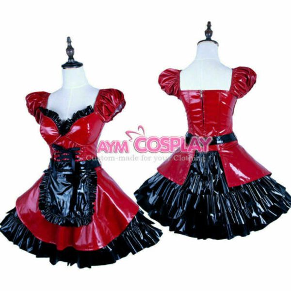 new sissy maid pvc dress vinyl uniform, Black;red
new sissy maid pvc dress vinyl uniform, Black;red