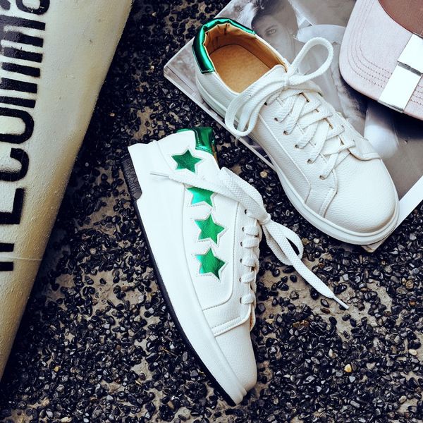 women's casual star print flats platform shoes, Black