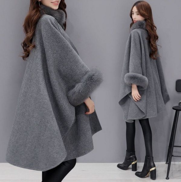 new fashion cloak korean version fox fur collar long section woolen coat temperament cloak shawl woolen coat women's sleeveless gift, Black
new fashion cloak korean version fox fur collar long section woolen coat temperament cloak shawl woolen coat women's sleeveless gift, Black