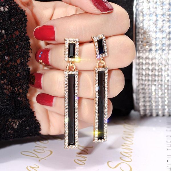 women's earrings fashion rectangular square crystal frame black long earrings personality popular brand ladies jewelry, Silver
women's earrings fashion rectangular square crystal frame black long earrings personality popular brand ladies jewelry, Silver