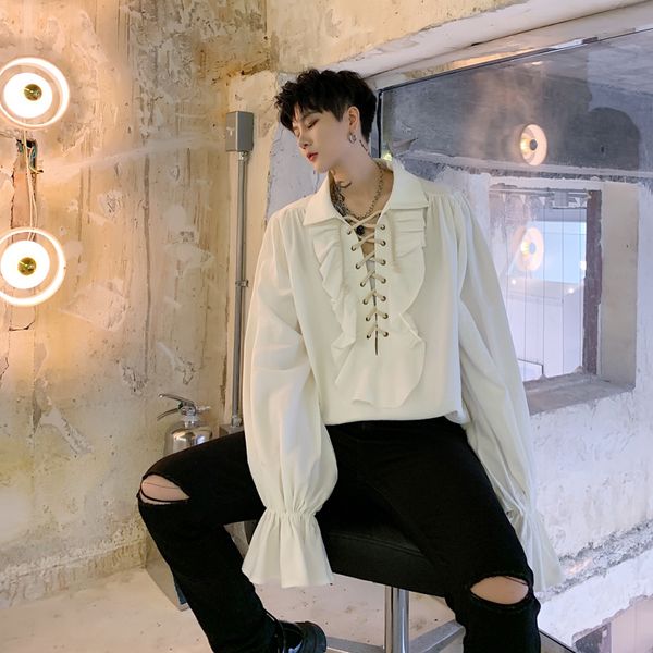 men shirt vintage party blouse evening steampunk victorian renaissance long sleeve cotton solid ruffles ruched club shirts, White;black
men shirt vintage party blouse evening steampunk victorian renaissance long sleeve cotton solid ruffles ruched club shirts, White;black