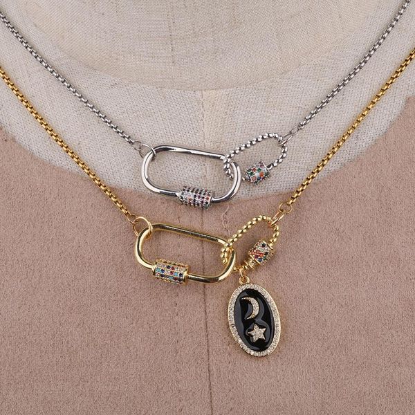 3pcs/lot cz micro paved oval screw clasps buckle pendant necklace zirconia stars moon charms metal chains necklace long 18 inch, Silver 
3pcs/lot cz micro paved oval screw clasps buckle pendant necklace zirconia stars moon charms metal chains necklace long 18 inch, Silver