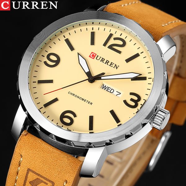 men wathes fashion curren creative big dial quartz male clock leather strap display date wristwatch hodinky relogio masculino, Slivery;brown
men wathes fashion curren creative big dial quartz male clock leather strap display date wristwatch hodinky relogio masculino, Slivery;brown