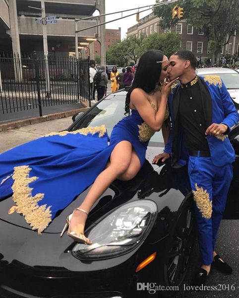 new amazing mermaid prom dresses royal blue side split gold lace applique sweetheart african trumpet evening gowns custom vestidos, Black
new amazing mermaid prom dresses royal blue side split gold lace applique sweetheart african trumpet evening gowns custom vestidos, Black