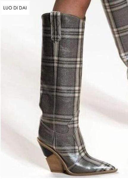 2019 new women grid boots knee high booties wedge heel point toe boots ladies party shoes snakeskin print leather booties women, Black
2019 new women grid boots knee high booties wedge heel point toe boots ladies party shoes snakeskin print leather booties women, Black