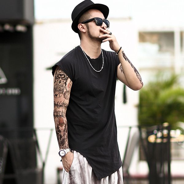 summer new irregular design men's long version casual sleeveless t-shirt brand clothing cotton tees wide shoulder vest, White;black
summer new irregular design men's long version casual sleeveless t-shirt brand clothing cotton tees wide shoulder vest, White;black