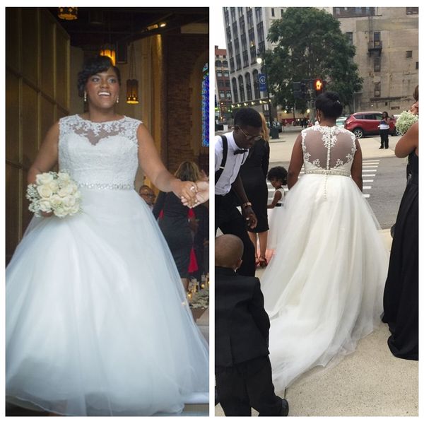 jewel sleeveless sheer lace appliques a-line wedding dresses plus size tulle skirt bridal gowns modest 2019 vestidos de mariee cheap, White
jewel sleeveless sheer lace appliques a-line wedding dresses plus size tulle skirt bridal gowns modest 2019 vestidos de mariee cheap, White