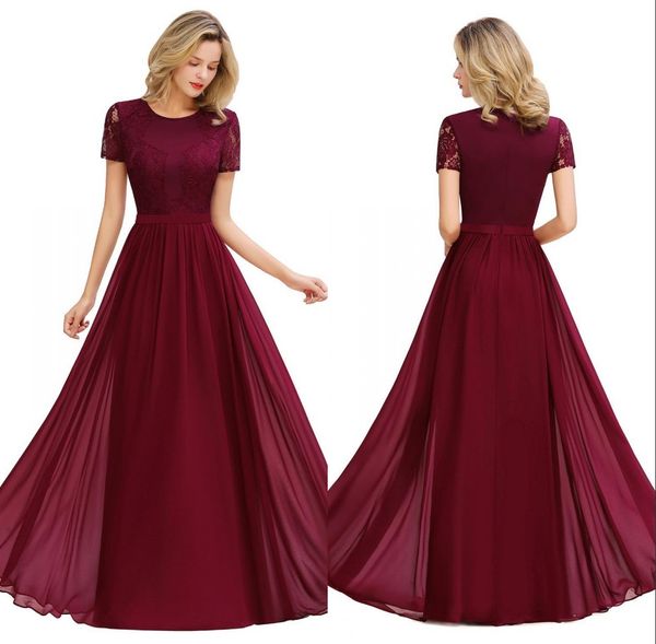 half sleeve burgundy bridesmaid dress long a line chiffon maid of honor gown elegant lace scoop neck robe de soiree cps1363, White;pink
half sleeve burgundy bridesmaid dress long a line chiffon maid of honor gown elegant lace scoop neck robe de soiree cps1363, White;pink