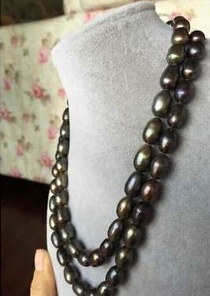 

charming 12-13mm tahitian black green pearl necklace 38 inch 14k gold clasp, Silver