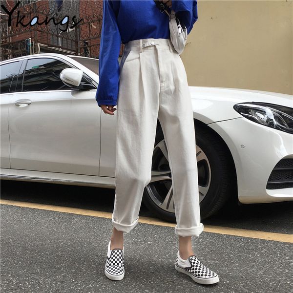 women's jeans women harem pants fashion high waist loose white denim mom female black buttons trousers spring 2021 streetwear, Blue 
women's jeans women harem pants fashion high waist loose white denim mom female black buttons trousers spring 2021 streetwear, Blue