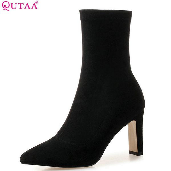 qutaa 2020 women ankle boots sock boots all match platform pointed toe square high heel slip on women big size 34-43, Black
qutaa 2020 women ankle boots sock boots all match platform pointed toe square high heel slip on women big size 34-43, Black