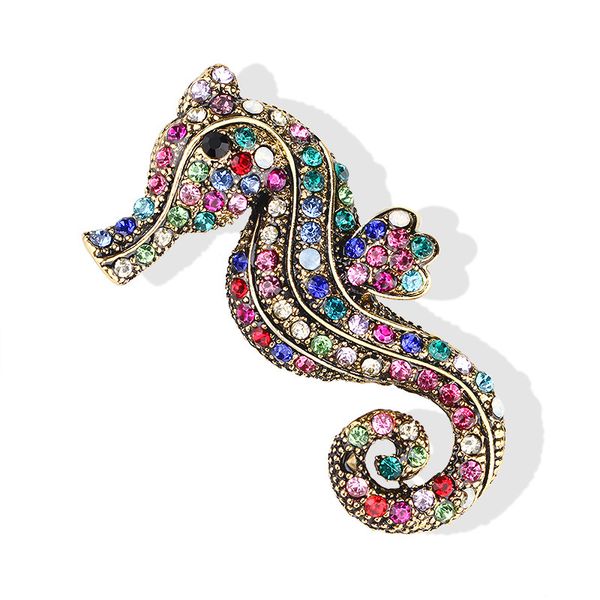 zhang retro rhinestone hippocampus brooch men's suit accessories corsage women's overcoat brooch animal accessories, Gray