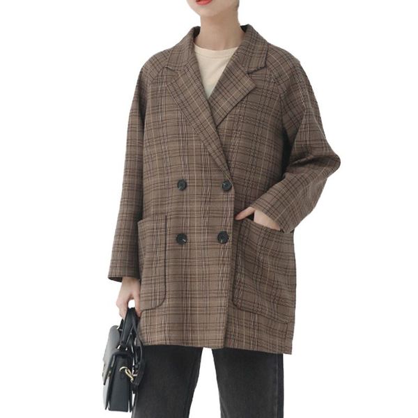 women 2019 new spring autumn vintage loose casual plaid suit coat female long sleeve thick outwear ladies simple chic blazer l37, White;black
women 2019 new spring autumn vintage loose casual plaid suit coat female long sleeve thick outwear ladies simple chic blazer l37, White;black