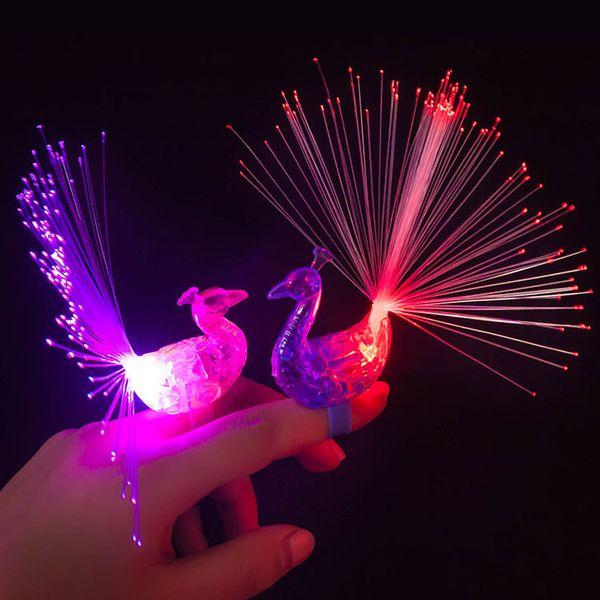 

LED Light Up Toy Cartoon Flashing Peacock Finger Ring Led Rave Toy Evening Party Supplies Decorative Props Glow Toys